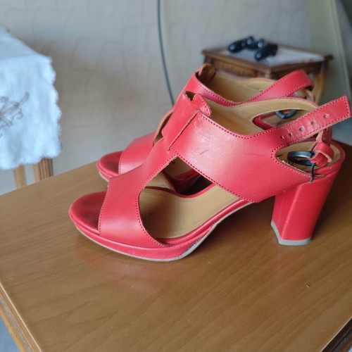 Anna F leather sandals used, red, size 35.5