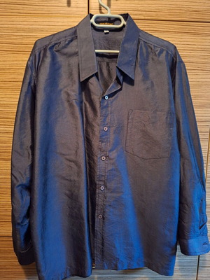 Men's silk shirt like new, size L, gray and blue