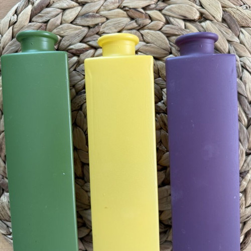 IKEA decorative vase set of 3 used, green yellow purple
