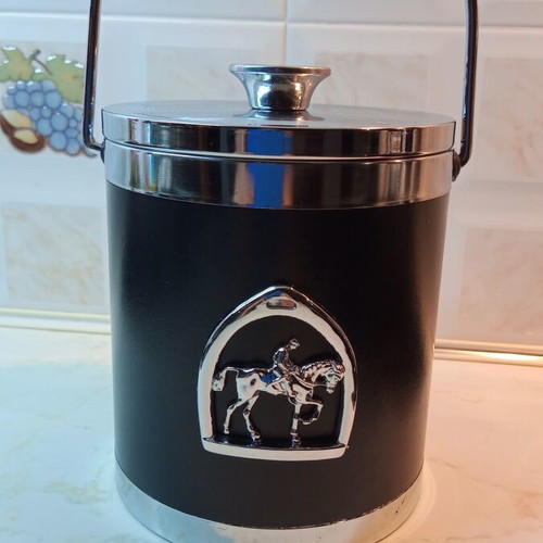 Vintage ice bucket with leather cover