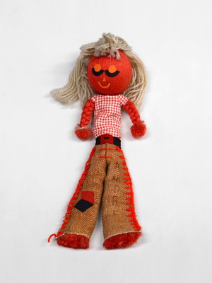 Handmade vintage hippie doll 1970s used, burlap and wool