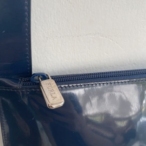 Furla patent leather shoulder bag, dark blue