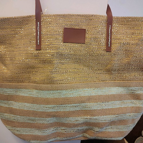 Fabric shoulder bag new, beige and gold