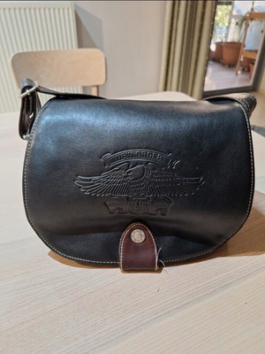 KEM Harley Davidson leather shoulder bag, black, spacious
