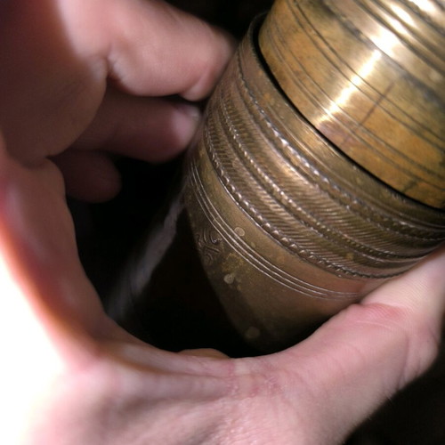 Handmade brass coffee and spice grinder used, collectible