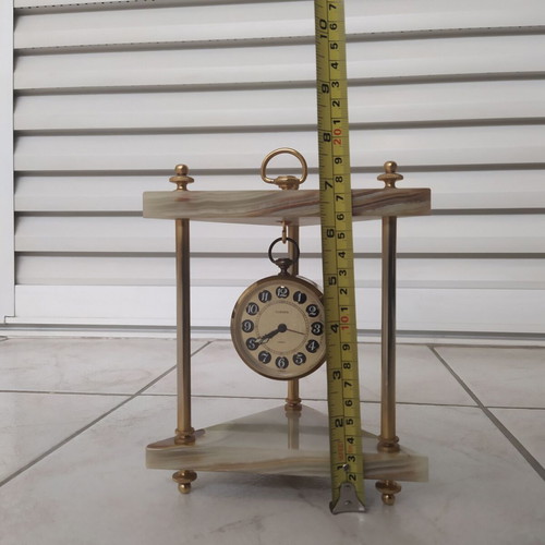 Vintage Europa analog table clock like new, onyx and brass