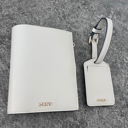 DKNY travel set with passport holder and luggage tag, white leather