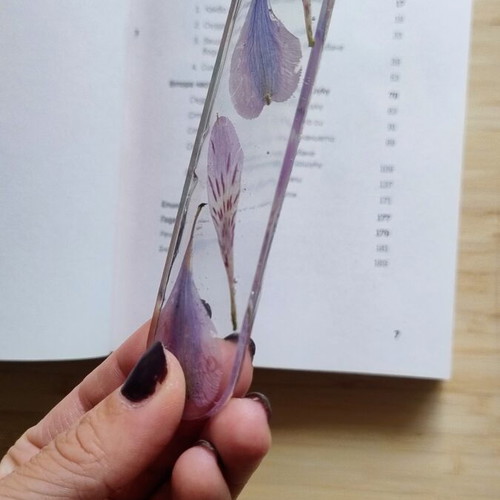 Floral bookmark handmade with petals of Alstroemeria