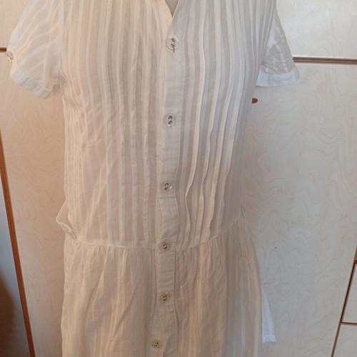 Tunic cotton white striped fabric Italian medium length 80 cm like new