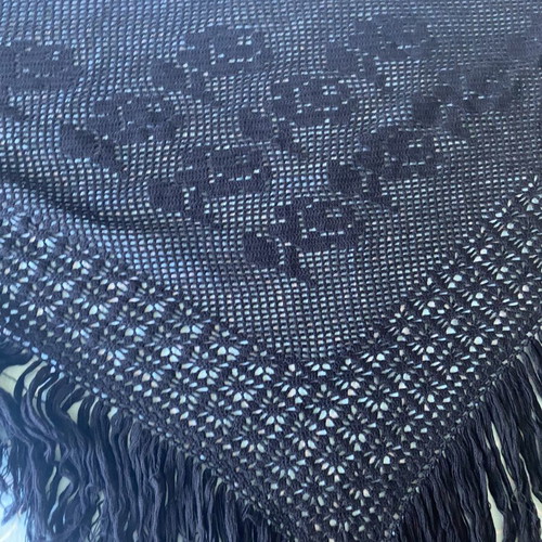 Handmade triangular black shawl, like new, filet crochet design