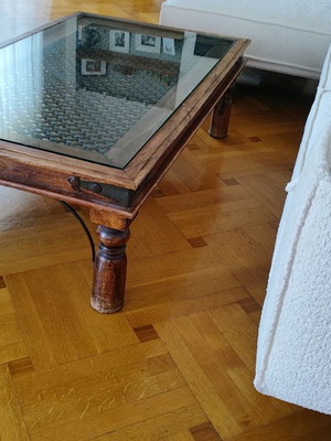 Wooden coffee table with iron pattern used