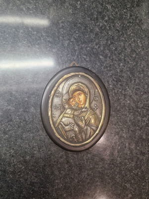 Silver religious icon used, oval with certificate of authenticity