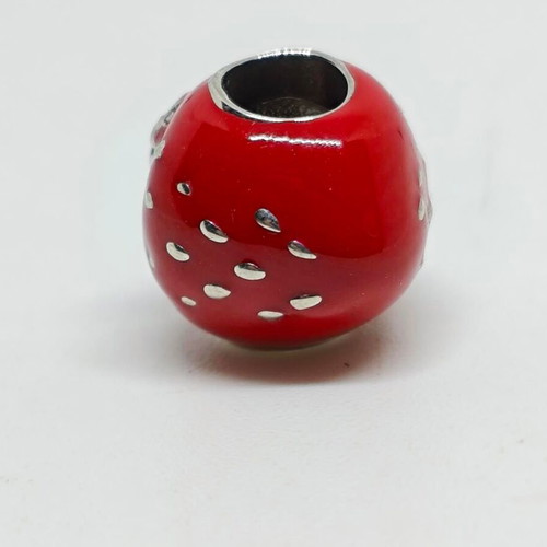 Silver Charm 925 Strawberry with Enamel and Zirconia like new