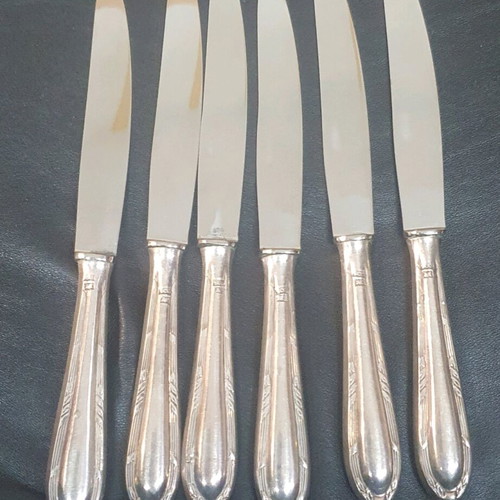 Silver knife set used, 6 pieces Fostere