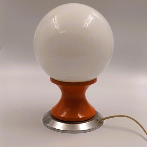 Vintage Space Age Table Lamps Pair 1970s Orange Metal Chrome