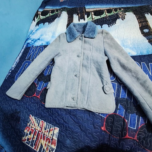 Mouton jacket used, gray turquoise, size S