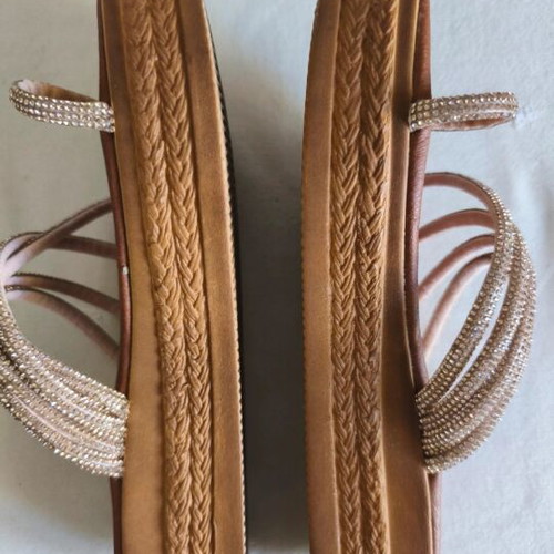Women's platform sandals 5 cm with rhinestones like new, brown, size 37