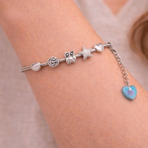 Bracelet with silver-tone charms, new, stainless steel
