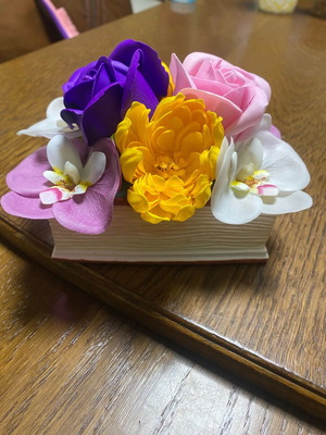 Book planter made of gypsum ceramic and soap flowers new
