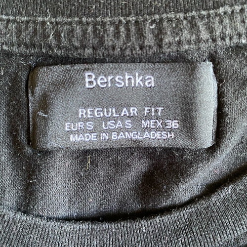 Bershka men's T-shirt used, small, black with camouflage sleeves