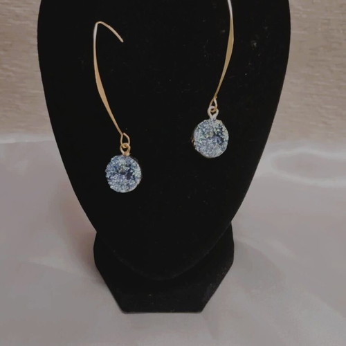 Dangling earrings new with blue petrol glitter