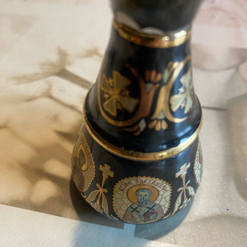 Perfume bottles used, set of 5, vintage Greek Bardaco in black ceramic