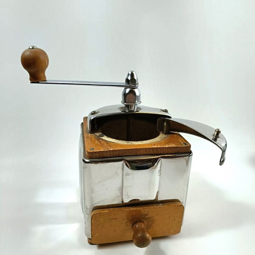 Peugeot Peuginox manual coffee grinder used, inox and wood