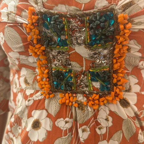 Cotton dress used with stones on bust in coral shades
