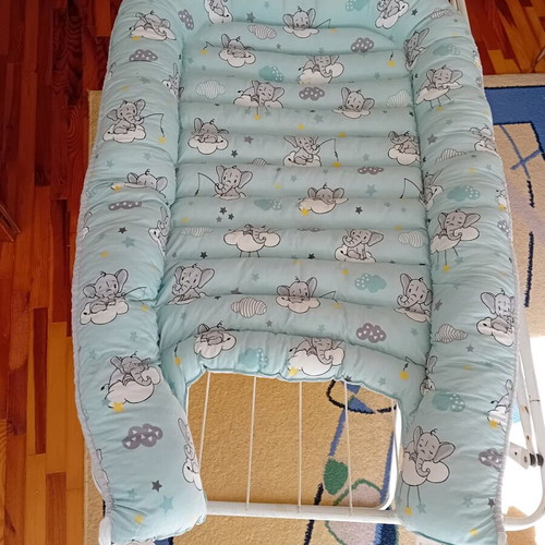 Handmade baby nest like new, reversible with elephant and grey