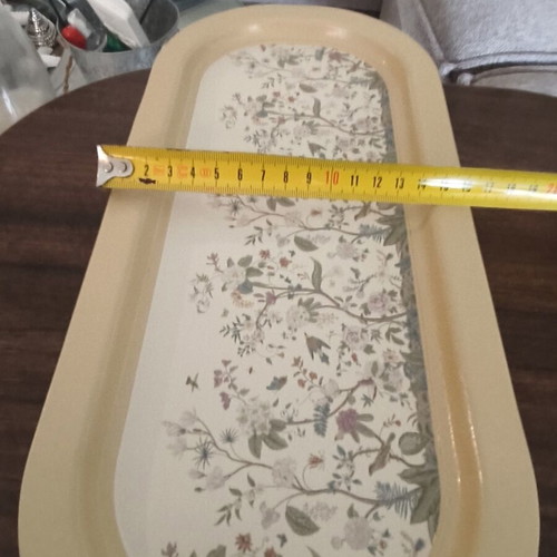 Metal tray new with floral decoration for serving and decor