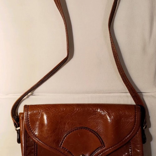 Leather shoulder bag used, brown, authentic leather
