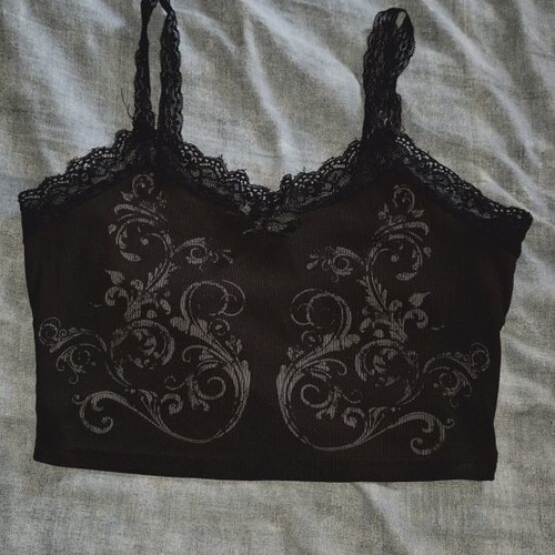 Grunge crop top with lace trimming, new, size M