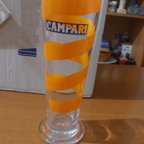 Campari glass like new with orange spiral designs