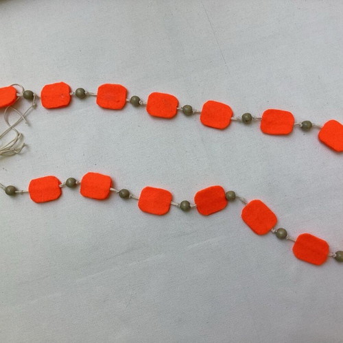 Handmade necklace with orange felt, statement jewelry APOPSIS like new