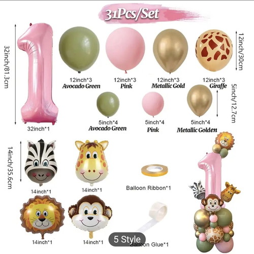 Jungle Safari Girl 2 Years Birthday Decoration Set new