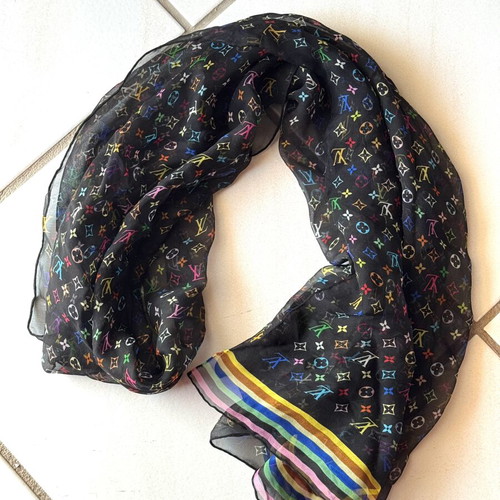 Louis Vuitton Monogram Multicolor Silk Scarf like new, black
