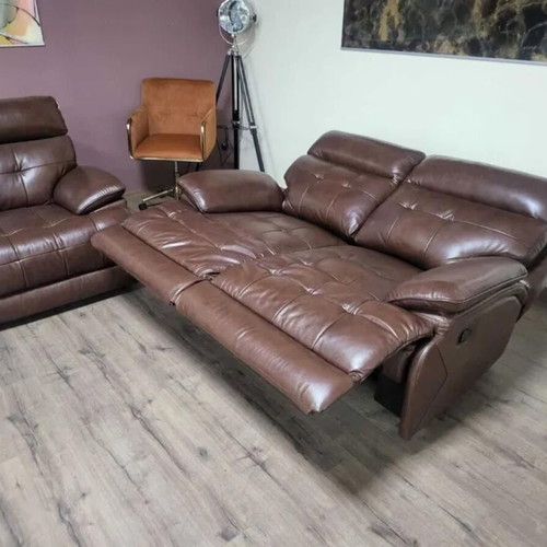 Brown leather La-z-boy sofa set new, two double sofas