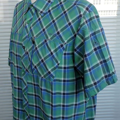 Vaude Men's Check Short Sleeve Shirt XL used, green and blue