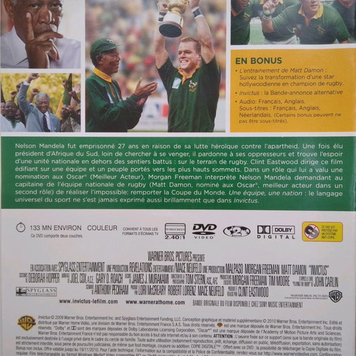 Invictus DVD used with English and French language, subtitles