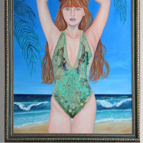 Painting The Mermaid of Instagram new with frame 80x90cm