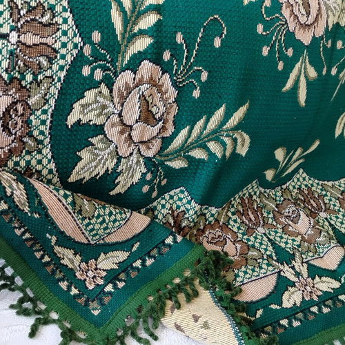 Damask tablecloth new, cotton with fringes