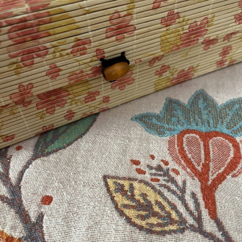 Set of two bamboo tissue holders with floral pattern like new