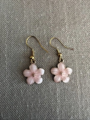Sakura Cherry Blossom Earrings new, pink and gold metal