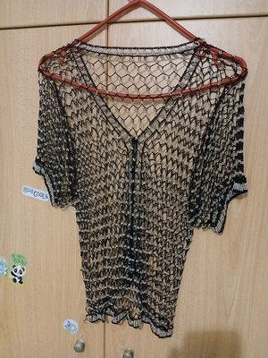 Ζακετάκι κοντό μανίκι χειροποίητο πλέγματος με χάντρες σαν καινούργιο