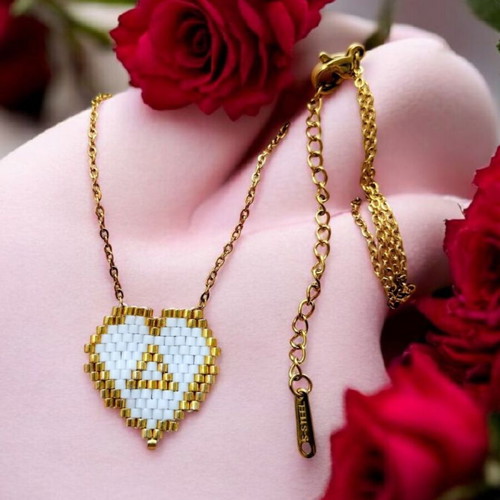 Steel handmade heart necklace with monogram made-to-order
