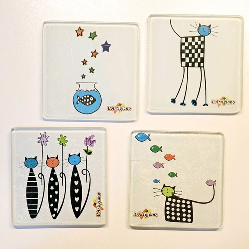 Glass coasters set of four with Pizza L'Artigiano designs