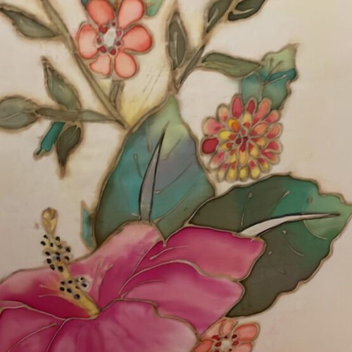 Hand-painted all-silk pillow with hibiscus new
