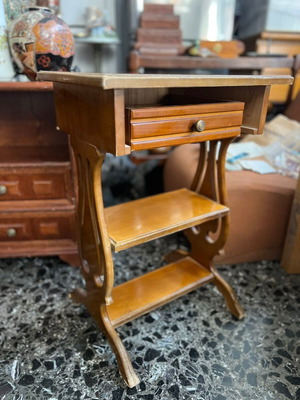 Wooden nightstand with two shelves and drawer used