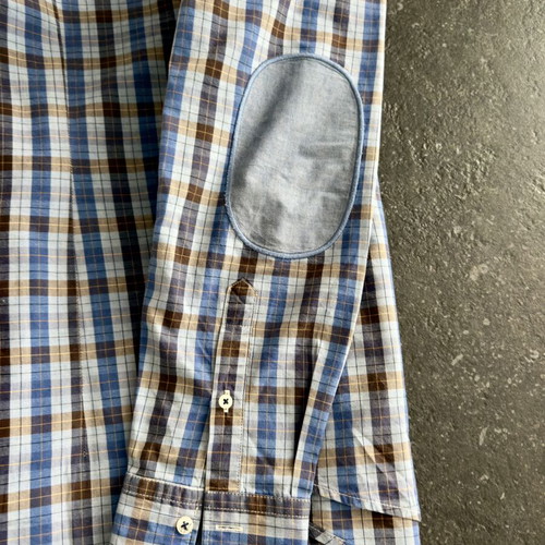 Oxford Company Blue and Brown Plaid Denim Long-Sleeve Shirt Size M Like New