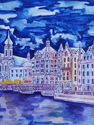 Акварелна рисунка Крайбрежна улица